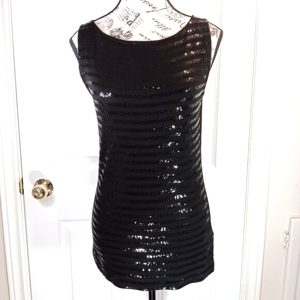 NWOT Suzy Shier Women's Black Sequin Sleeveless Top Formal Size M